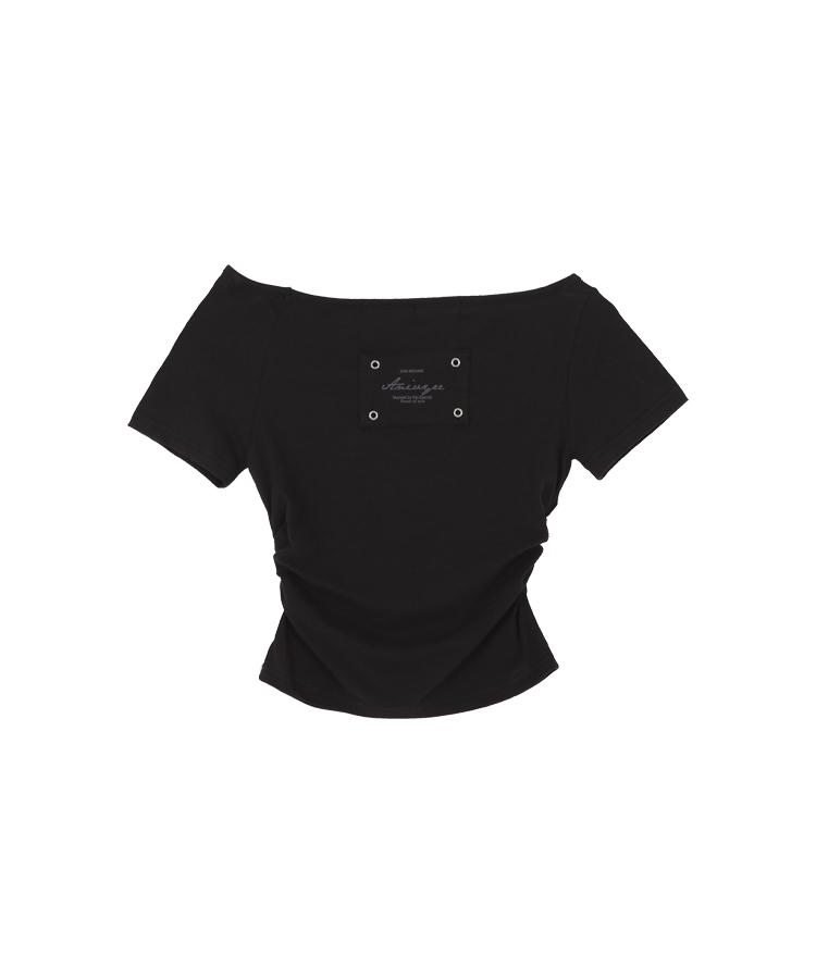 Eonibeu Shirring Lettering T-Shirt Black