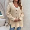 Damen Modischer Temperament Einfarbig Hohlknopf Schlitz Strickmantel