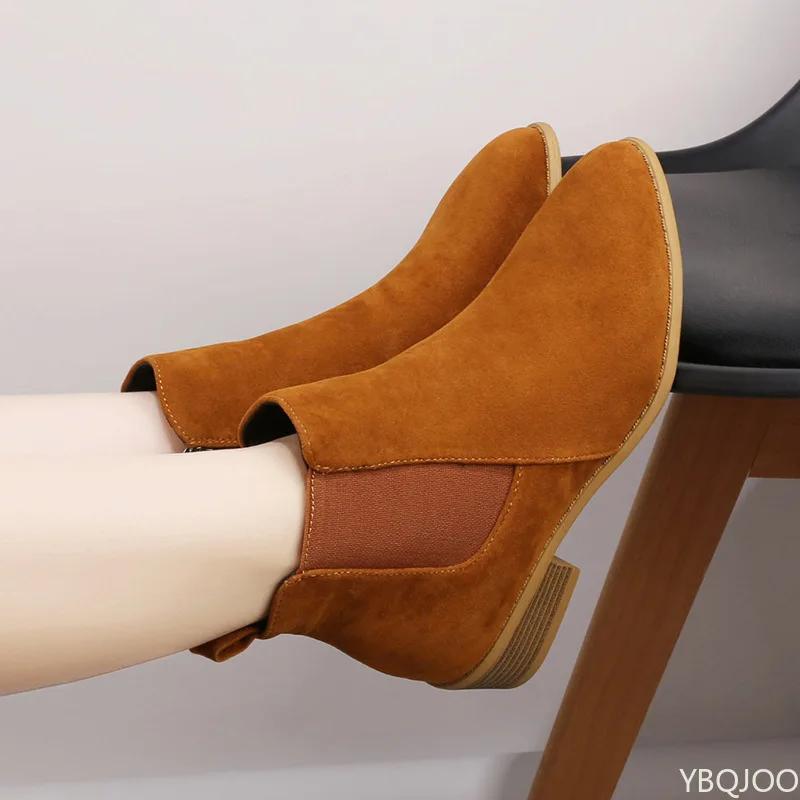 Autumn new fashionable versatile thick heel high-heeled women's boots comfortable round toe side zipper women's boots