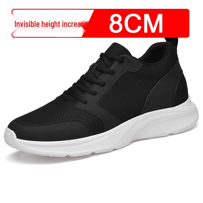 Men s 8cm Height Increasing Breathable White Mesh Sports & Casual Shoes
