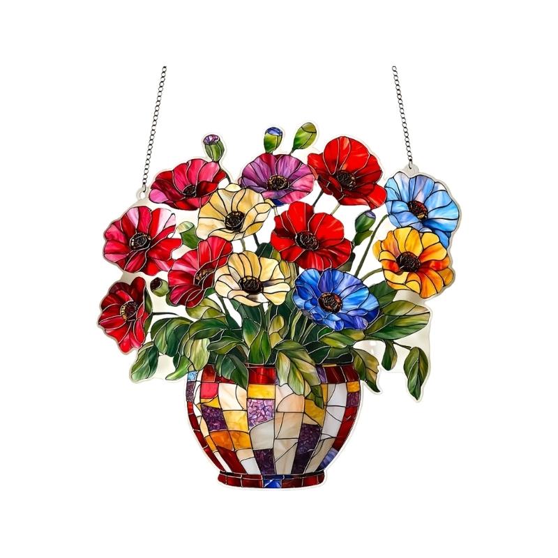 Colorful Acrylic Potted Plant Hanging Sign For Outdoor Lawn Party Decorations Weather Resistant Design Window Ornament