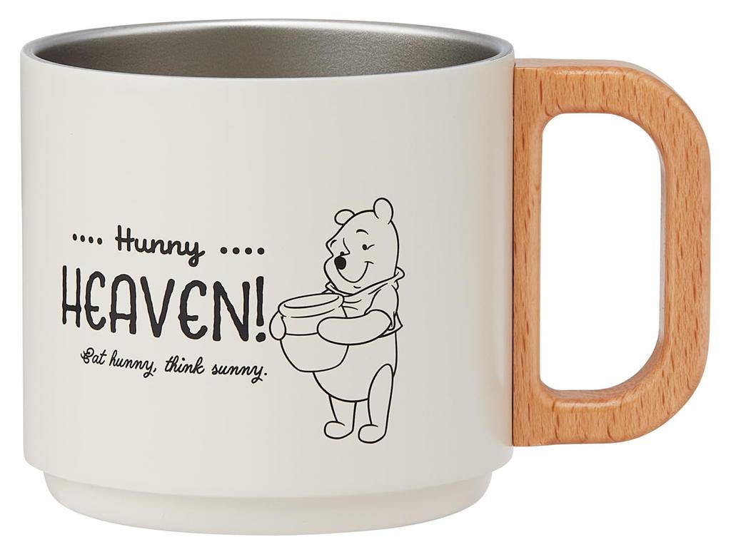 Skater Stackable Stainless Steel Keeps Hot or Vacuum with Wooden Disney Winnie the Pooh Design Mug, 350ml, Cold, Insulated, Handle, (SSTMG3S-A)
