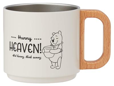 Stackable Stainless Steel Keeps Hot or Vacuum with Wooden Disney Winnie the Pooh Design Mug, 350ml, Cold, Insulated, Handle, (SSTMG3S-A)