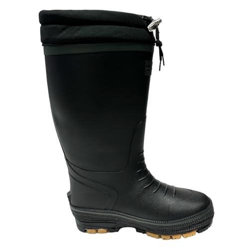 Dolman DL0903 Black, Cold Weather Fleece-Lined Urethane Rain Boots, Lightweight Rain Boots, Work Boots