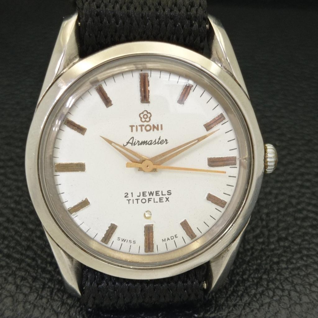 SCHWEIZER VINTAGE TITONI AIRMASTER TITOFLEX HANDAUFZUG HERREN WEISSE UHR a436445-2 R129-a436445