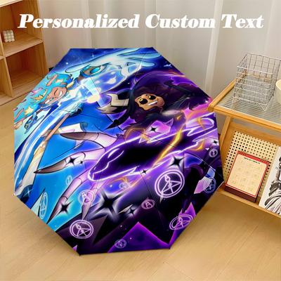 8‑Rib Automatic Umbrella, Owl House Design Foldable Umbrella for Sun Rain Protection Travel
