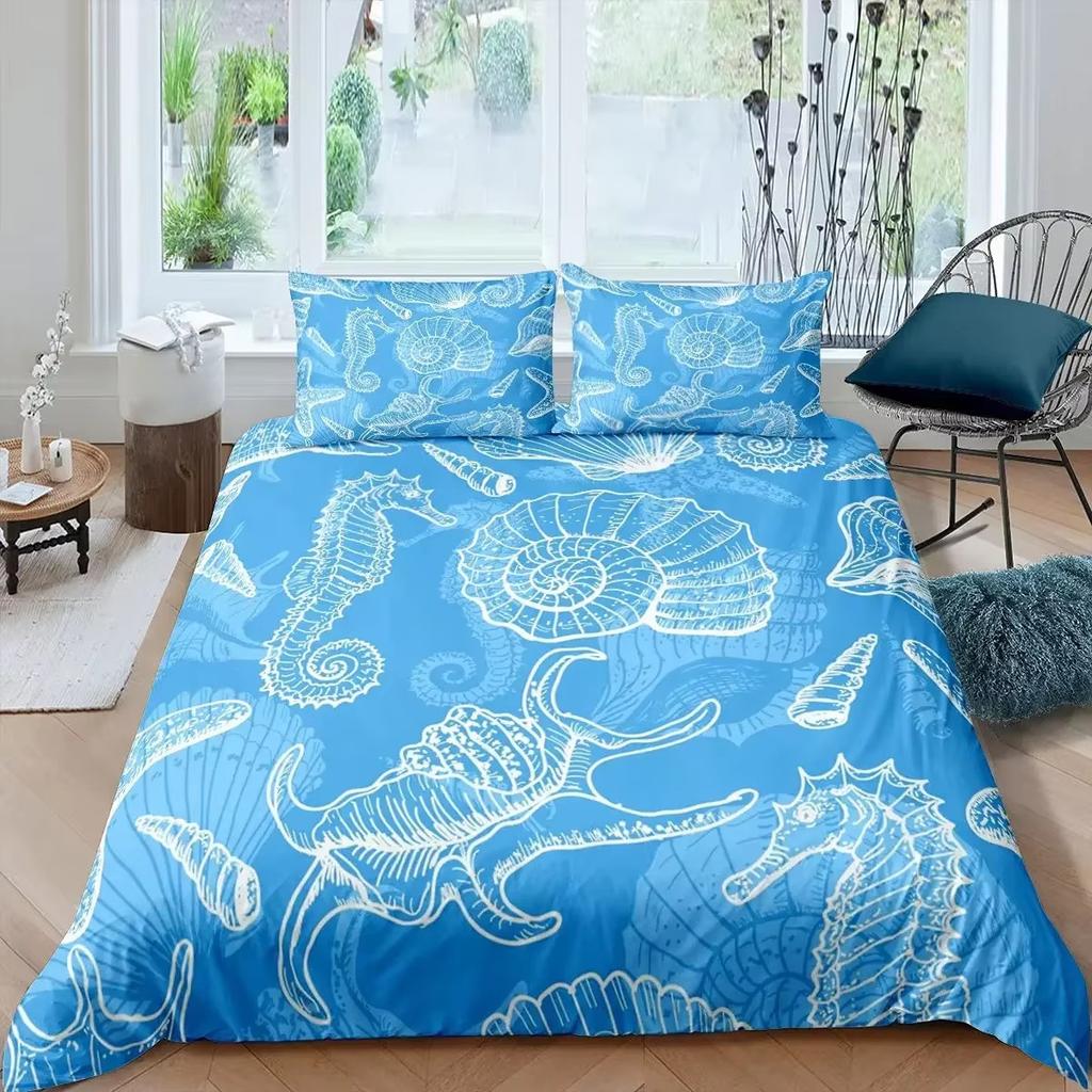 Cartoon Seahorse Down Comforter Set Bedding Set 3-piece Duvet Cover Set