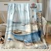 2D Seaside Lighthouse Ship Art Throw Blanket, Soft Lightweight Warm Digital Print Blanket for Bed Sofa Couch Camping, 1PC