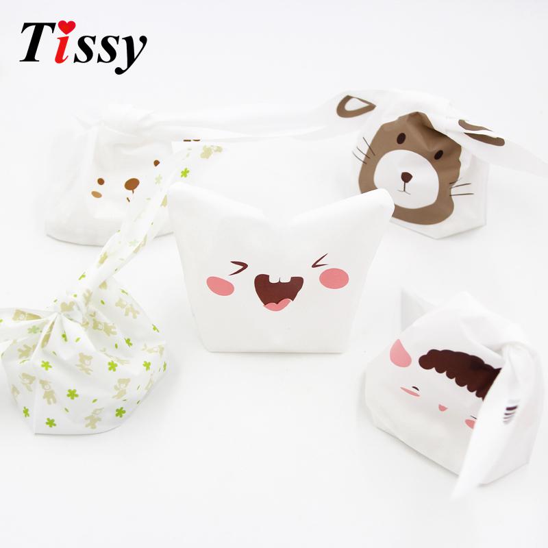 10/50pcs/lot Cute Rabbit Ear Bags Cookie Plastic Bags&Candy Gift Bags For Biscuits Snack Baking Package And Event Party Supplies
