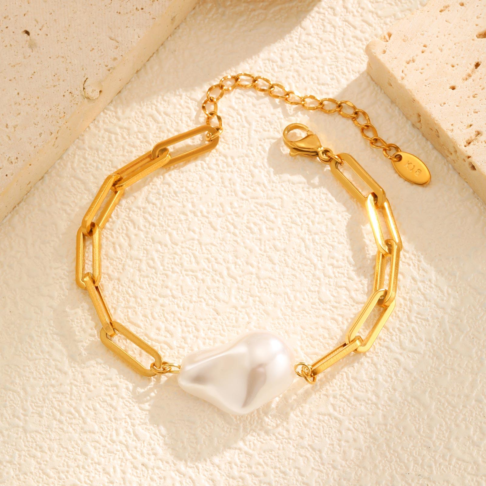 

Elegant Pepper Imitation Pearl Bead Bracelet for Women,Gold Color Stainless Steel Chain Bracelets,Fashion Jewelry Gift
