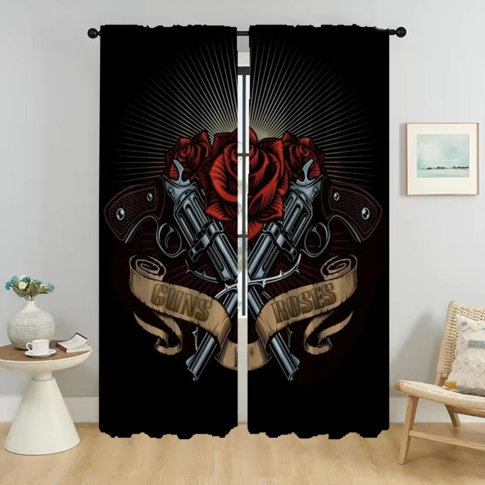 Curtains for Living Room Curtain for Room 2 Panel Guns NRoses Partition Home Interior Curtains Shades Halloween Decoration Child