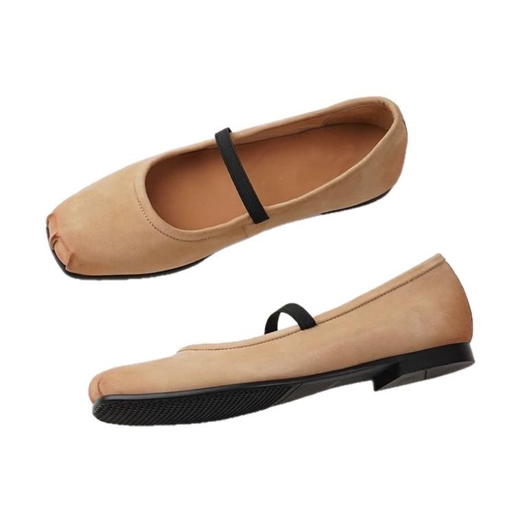 New sheepskin version square head polished pig nose light mouth with single shoes women's autumn ballet flat Mary Jane shoes
