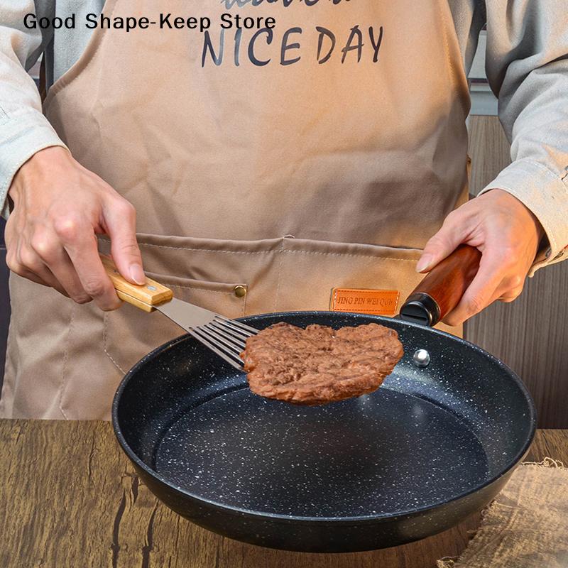 Stainless Steel Slotted Turner Fish Frying Shovel High-temperature Frying Shovel With Wooden Handle Fan-shaped Shovel Household