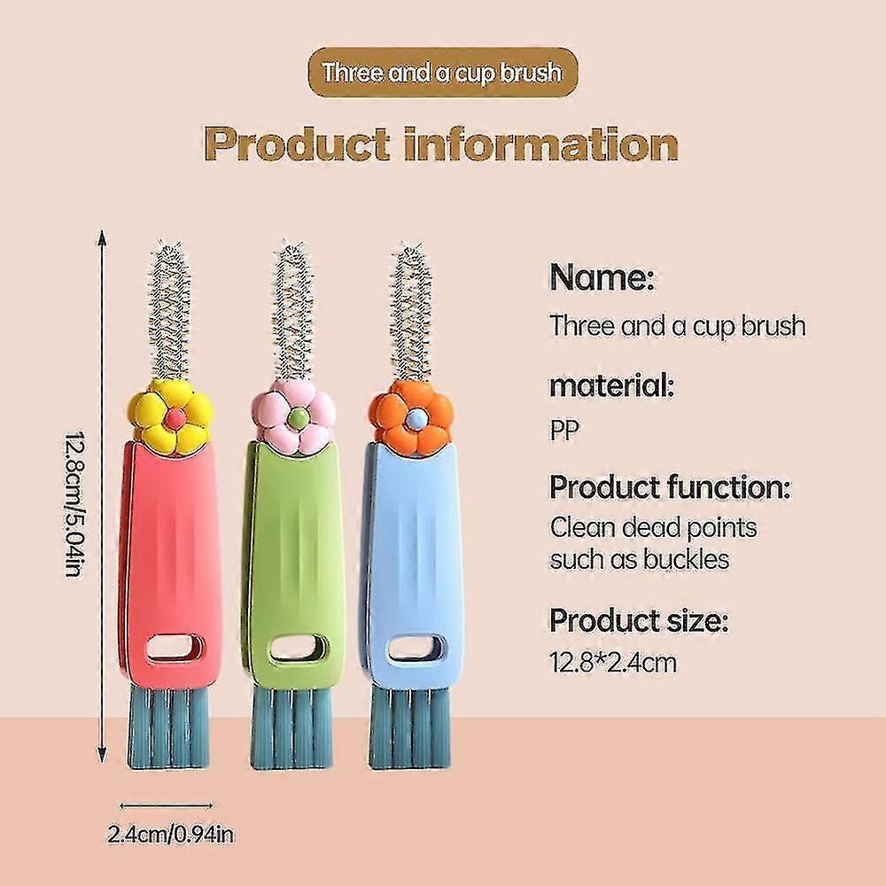 3 In 1 Cup Lid Cleaning Brush, 2024 New Crevice Cleaning Brush for Bottle Gap Tight Spaces Cup, 3 In 1 Multifunctional Cleaning Brush - Ri