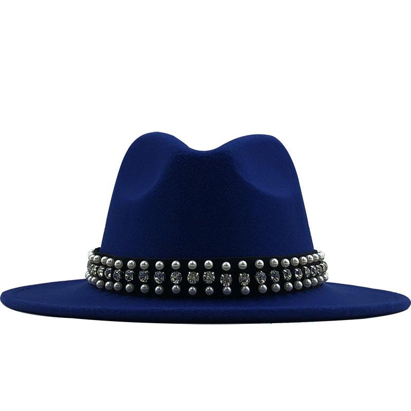 European, American and British Style Retro Fringed Pearl Chain Woolen Felt Hat Wide-brimmed Top Hat Korean Jazz Hat Lady Hat Tide