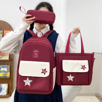 Three-Piece Backpack Set Color Contrast Schoolbag Girls Large Capacity Backpack for Primary and Secondary School Students