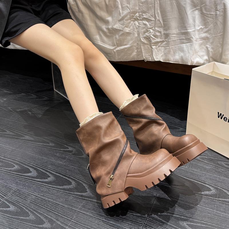 Autumn Winter Platform Thick Sole Woman Ankle Boots Design Belt Buckle Punk Style Leather Modern Short Bottes Femmes