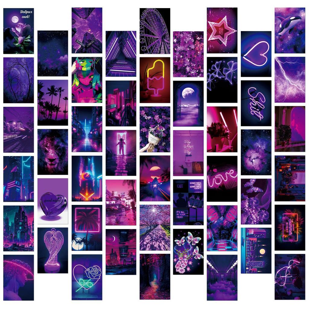 50 Wall Cards Purple Love Niche Abstract Art Bedroom Postcard Photo Frame Wall Wall Card