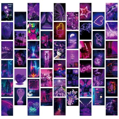 50 Wall Cards Purple Love Niche Abstract Art Bedroom Postcard Photo Frame Wall Wall Card