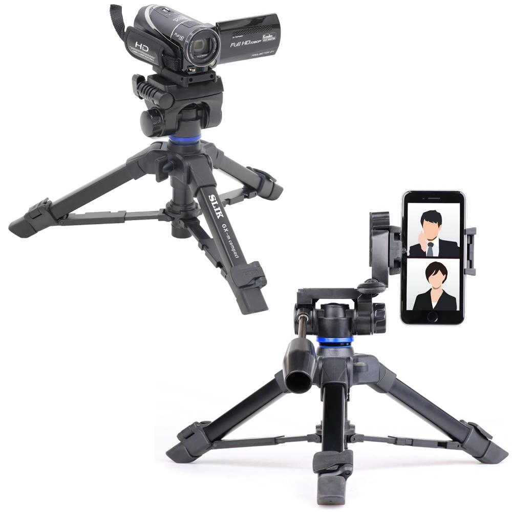 Slick Smartphone Compatible Mini Tripod GX-m Compact with Built-in Smartphone Holder, 3-way Head, Quick Shoe Type, Load Capacity 1.5 Kg 217306
