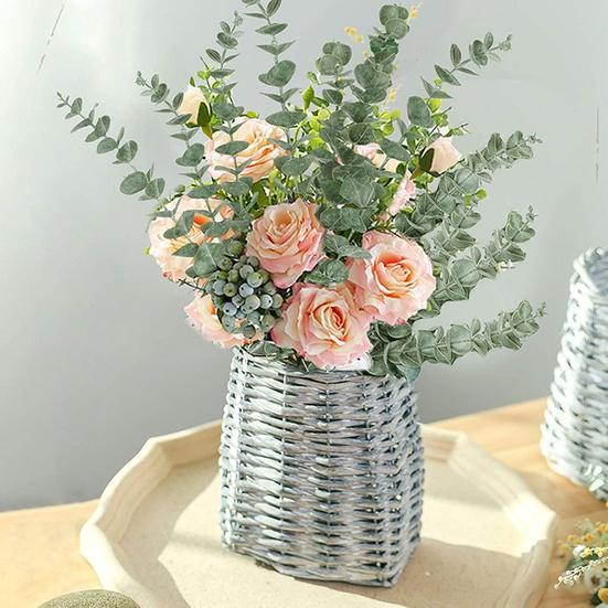 24Pcs Artificial Leaves Realistic Care Easy Simulated Plastic 38cm Eucalyptus Green Plant Branch