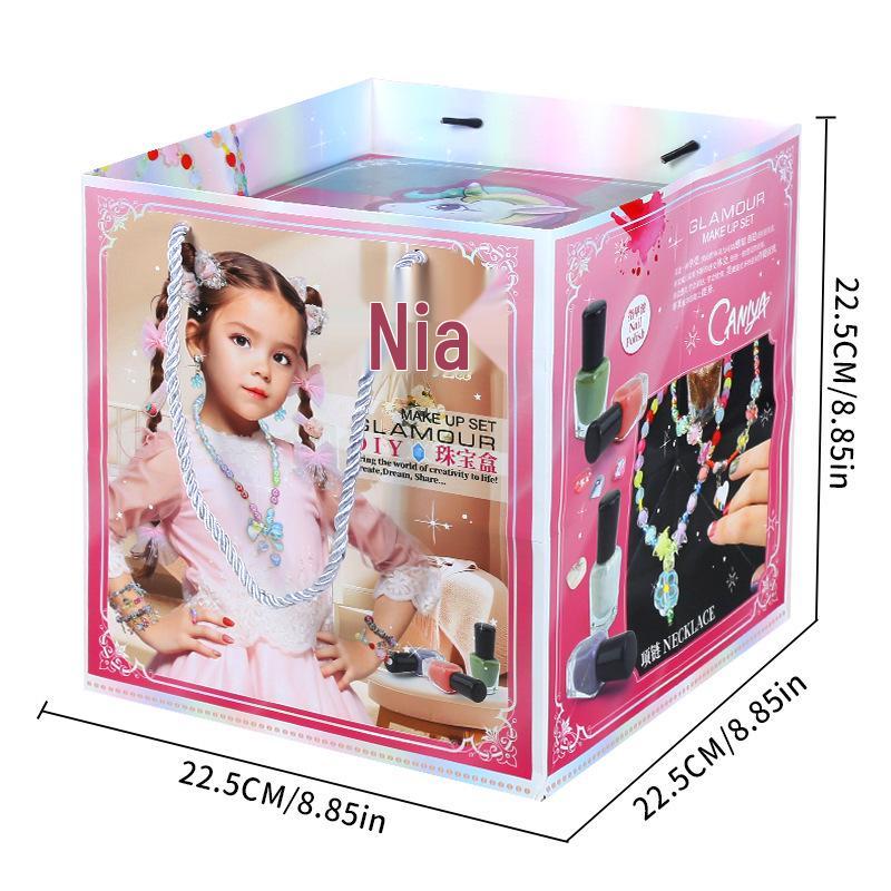 Colorful Beaded Jewelry Set for Girls - Necklace, Bracelet & Hair Accessories Gift Box