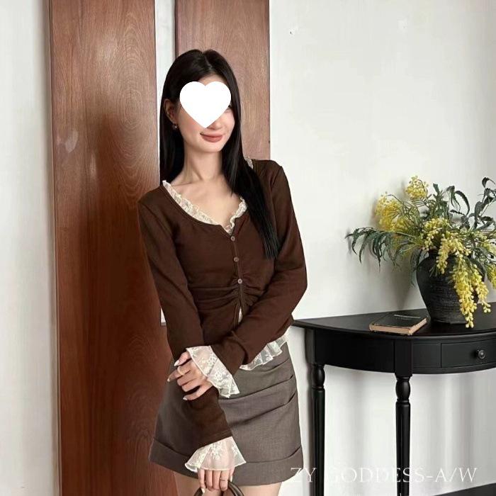 Autumn Japanese-Korean Style Casual Lace Patchwork Top