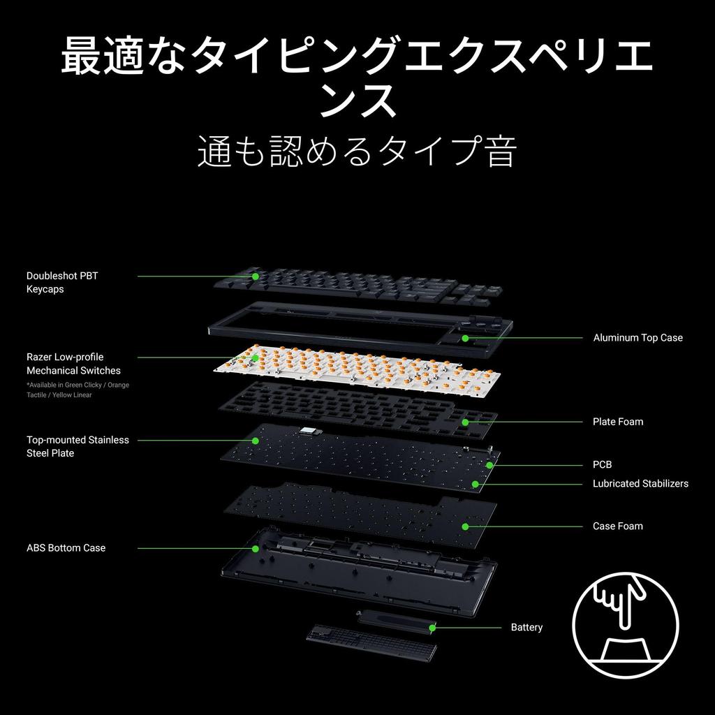 Razer BlackWidow V4 Tenkeyless HyperSpeed Yellow Linear Switch Gaming Thin Yellow Linear Mechanical Aluminum Top 11 Control US English Layout Japanese