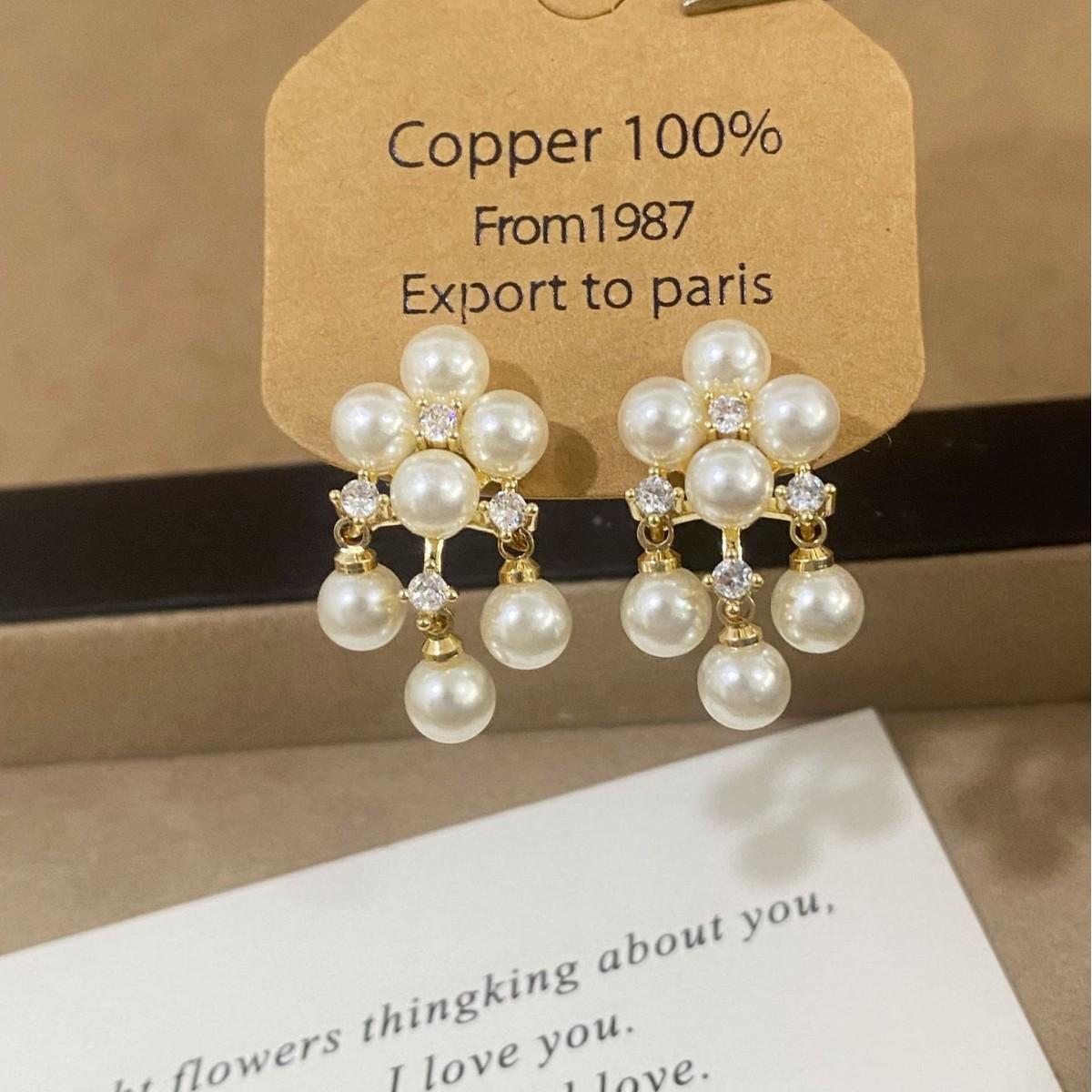 French Pearl Zirconia Tassel Earrings: Elegant, Gentle, High-End Studs for Women with a Niche Design