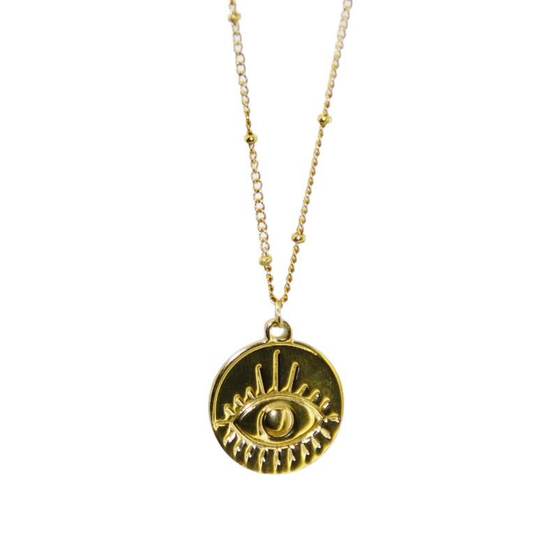Women's Radiant Eye Pendant Cross Chain Necklace - Versatile Street Style Jewelry in Stainless Steel