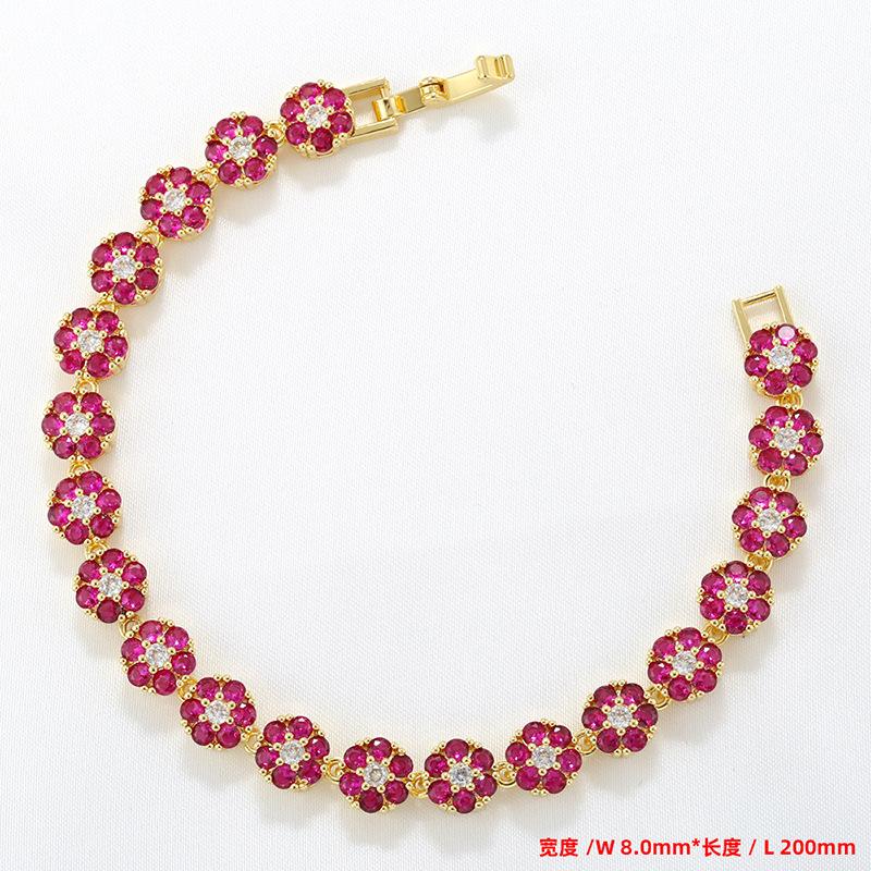 Temperament Light Luxury Copper Inlaid Diamond Flower Petal Bracelet Necklace Tennis Flower Jewelry Set Vl526-527