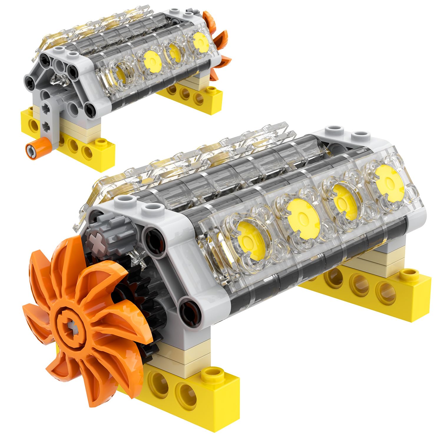 

Domoni Complete Crankshaft Engine Kit with Connecting Rods and Cylinder Heads - V8 Style Tech Parts, Fully Compatible with MOC Projects, STEM Builds,