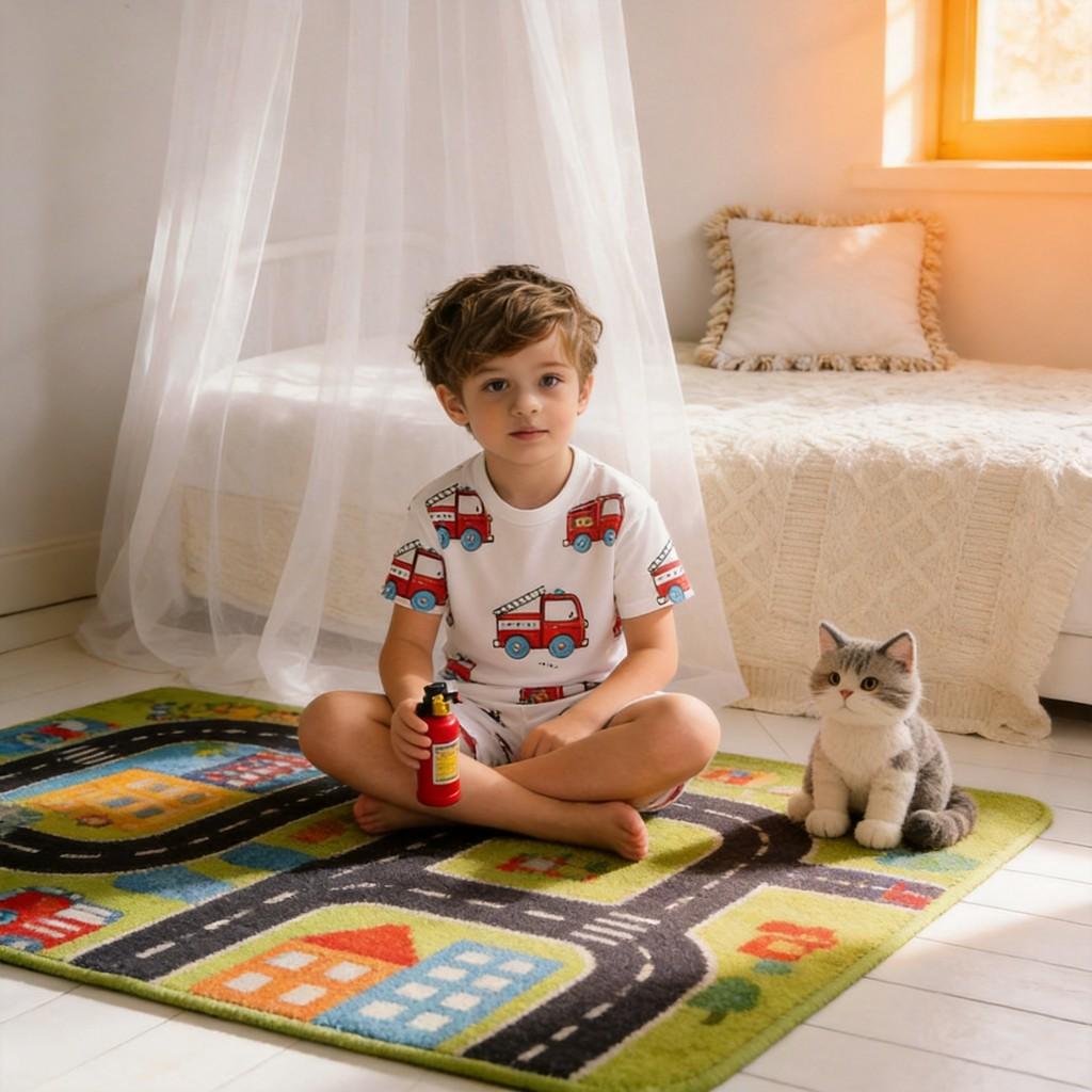 Boys Summer Cotton Cartoon Short Sleeve Twopiece Pajama Set For Kids