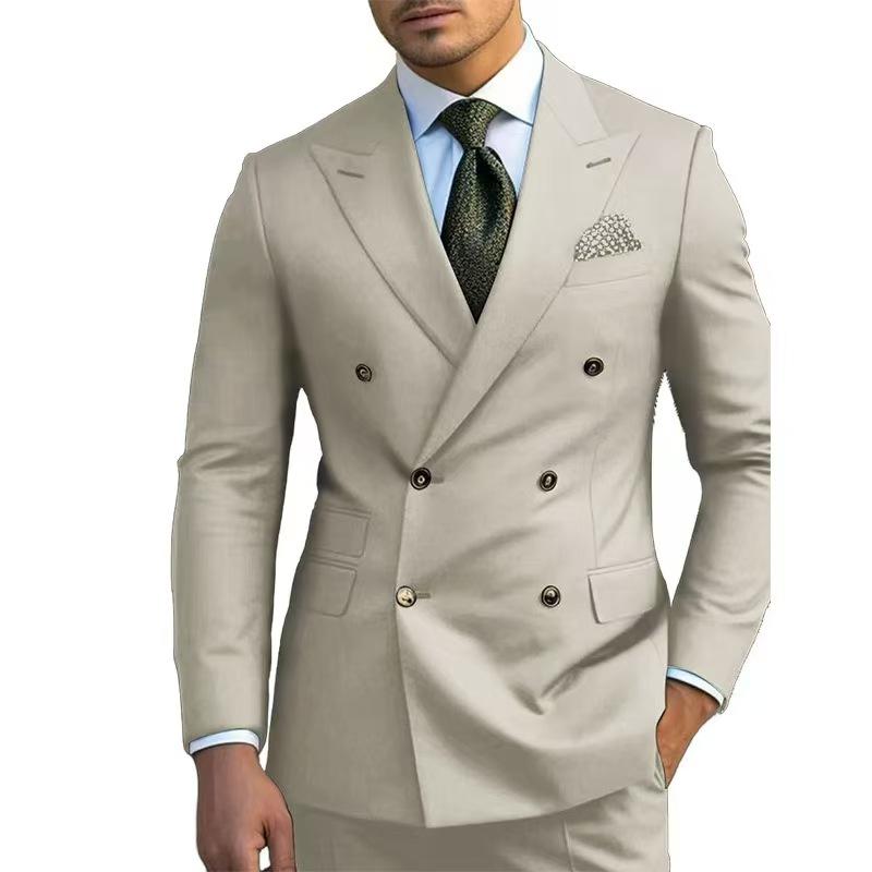 Man 2 Piece Outfit Set Collar Double Breasted High-Quality Slim Jacket Pants for Wedding Men's Suit with Peak Lapel Summer Beach