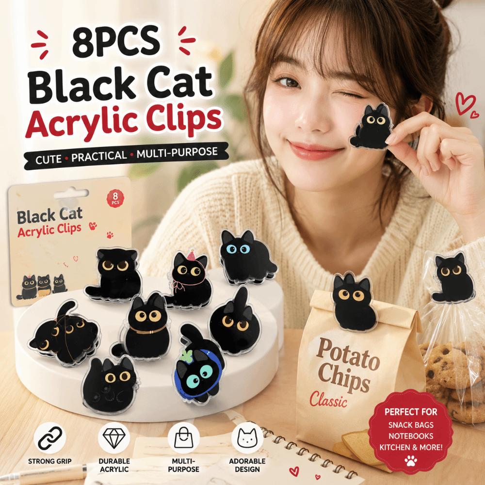 8pcs Fresh Keeping Black Cat Bag Clips Moisture-proof Kitchen Seal Clips  Seasoning Bags