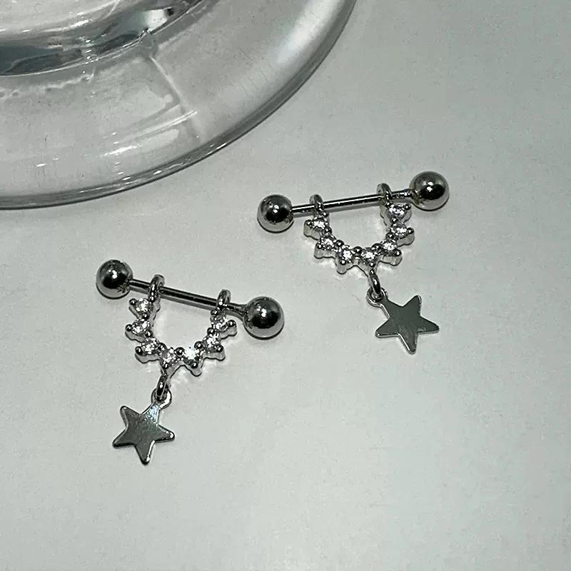 Sexy Trendy Zircon Star Piercing Stud Earrings for Women Girls Punk Style Hip Hop Rock Street Earring Jewelry Y2K Accessory Gift