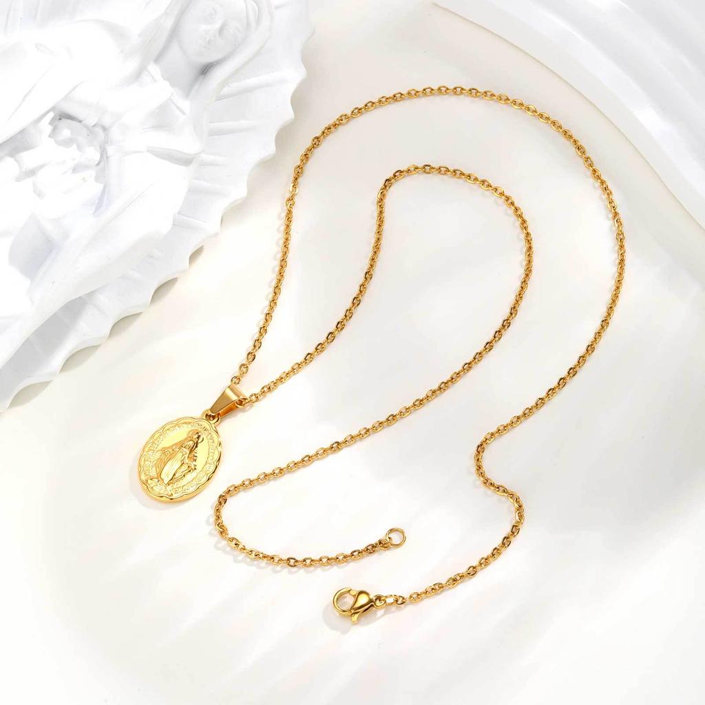 Stainless Steel Vintage Oval Virgin Mary Pendant Necklace Women'S Jewelry Pn-2192