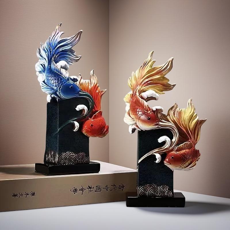 Harz-Arowana-Dekorstatue Handbemalte Goldfisch-Kunstwerke Chinesisches Maskottchen Haus Wohnzimmer Büro Feng Shui Fischornament