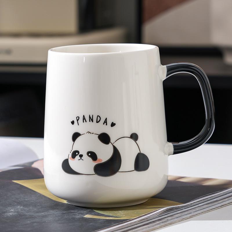 Panda Ceramic Mug with Lid and Spoon - Creative Gift for Home, Office, or Student