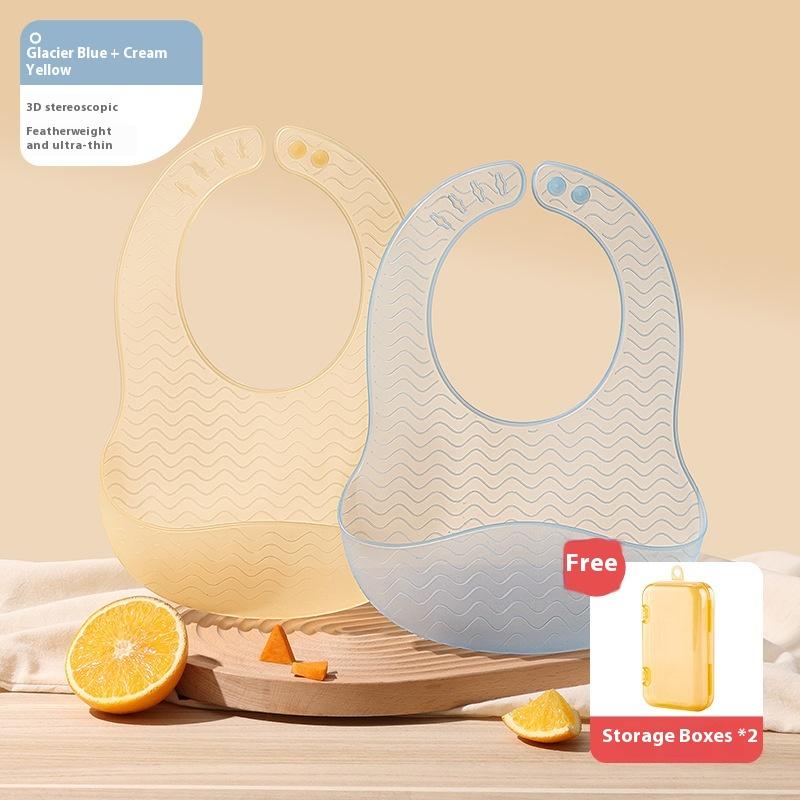 Baby eating bib baby bib complementary food rice pocket super soft silicone children's waterproof and oil-proof rice coat