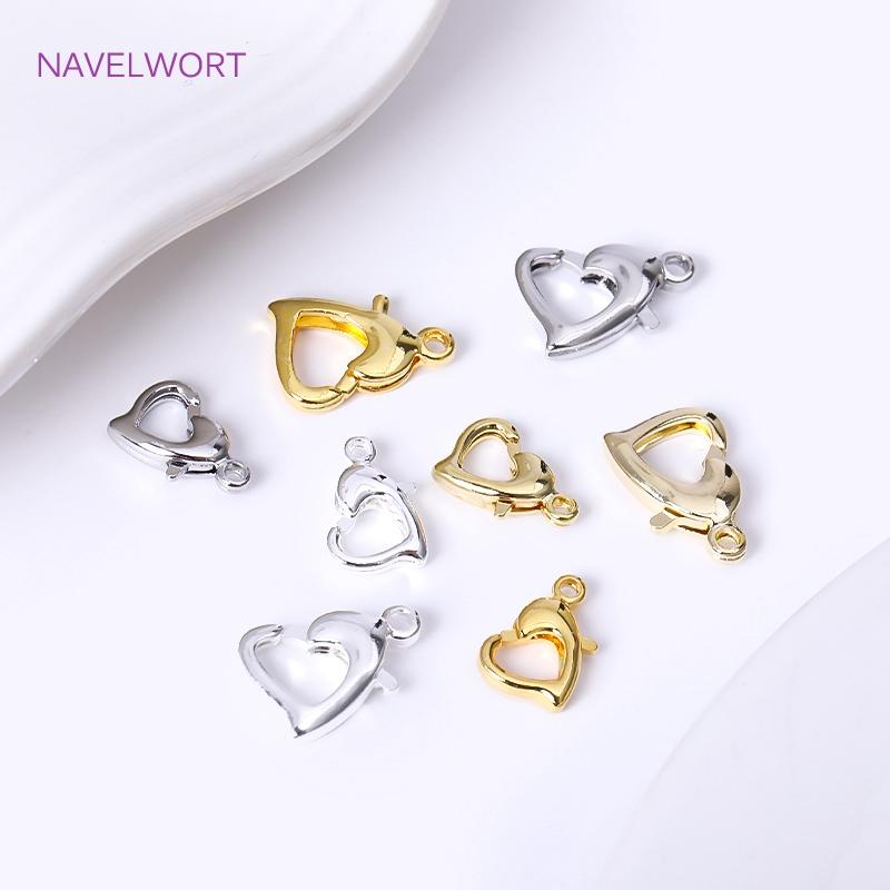 18K Gold Plated 10/12mm Heart Lobster Clasp Connector,Brass Love Lobster Claw Clasp Hook Accessories,Jewelry Materials Wholesale