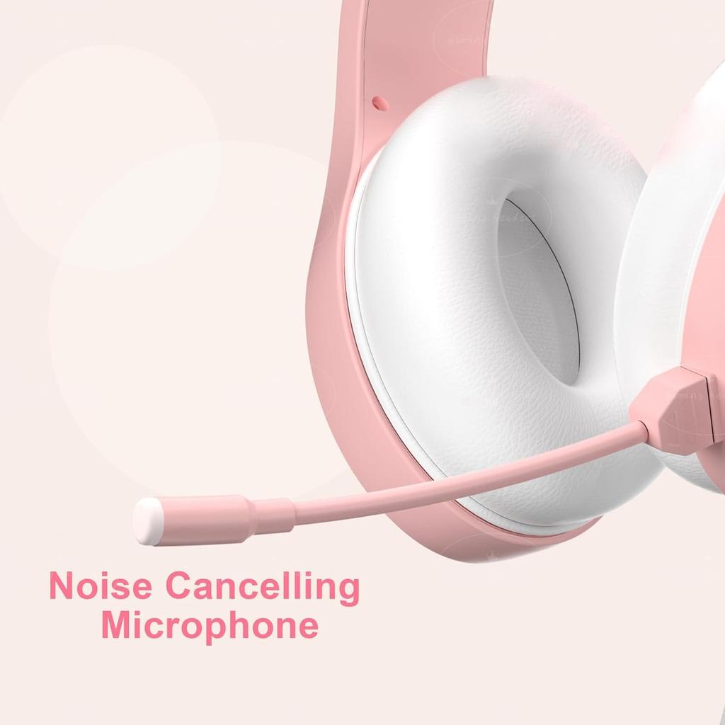 Rosa Katzenohren-Gaming-Headset mit Kabel und Mikrofon für verbesserte Geräusche, kompatibel mit Xbox und PS4 Kopfhörern, PS5, Bass, 3,5-mm-Anschluss, Reduzierung,