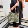 New Printed Large Capacity Fashionable Commuting Women's Bag for College Students In Class One-shoulder Tote Bag Handheld Cotton and Linen Bag Trend