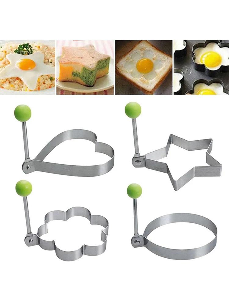 4Pc Stainless Steel Fried Egg Mold Heart-Shaped Fried Egg Mold Breakfast Baking Omelette Rings Cooking Tools Kitchen Accessories