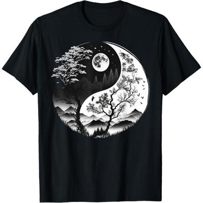 Schwarz-Weiß Yin Yang Symbol auf Natur Taijitu Yin Yang T-Shirt