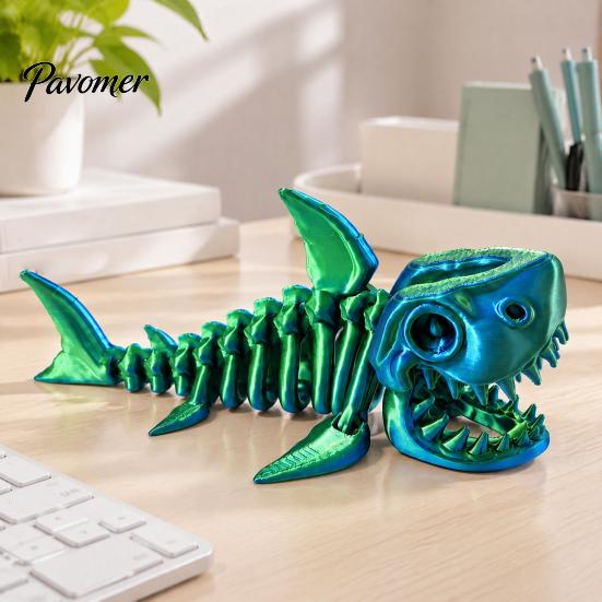 Cool Office Desk Decoration 3D Printed Articulated Skeleton Shark Figurine, Pearlescent Flexible Joint Movable Spine Toy Bone Toy, Fidget Decor, Gift