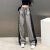 Women's Plus Size High Waist Color Block Wide Leg Jeans - American Design, Loose Fit, Floor-Length, Slimming