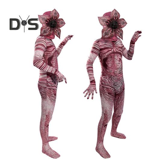 Halloween Cosplay Jumpsuit med hette Slim Fit Corpse Flower Shape Glidelåslukking Lange ermer Fotorekvisita Performance Party Carnival Costume