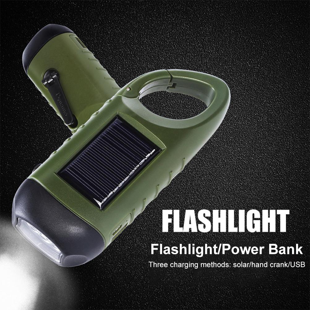 Solar Powered Hand Crank Flashlight Emergency LED Flashlight Survival Flashlight Quick Snap Carbiner Flashlight for