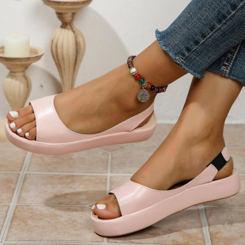 Fashion 2025 New Summer Fish Mouth European and American Sandals Flat Slip Anti-slip Wear-resistant Low Heel Plus Size Women's Shoes